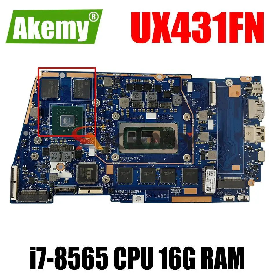 

UX431FN mainboard REV2.0 For UX431F UX431FN i7-8565 CPU 16G RAM laptop motherboard 100% Tested Working