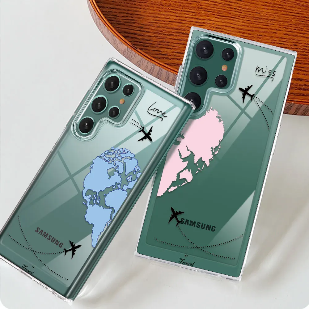 

Love Heart Map Travel Case for Samsung Galaxy A53 5G S21 FE S22 Plus Ultra Hard Anti-knock Shockproof Transparent Couple Cover