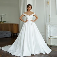 civil white wedding dress o neck sleeveless long train a line simple bridal gown zipper back draped pleat plus size %d1%81%d0%b2%d0%b0%d0%b4%d0%b5%d0%b1%d0%bd%d0%be%d0%b5