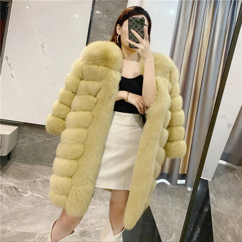 

2022 New Women's Jackets Winter Fashion Fluffy Thickening Warm Fox Fur Coat Mid Length Full Leather Natural Fur Coat