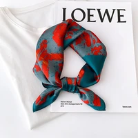 new 100 real silk satin women scarf 2022 flower printed foulard femme square head scarfs bandana shawl gift for lady hijab
