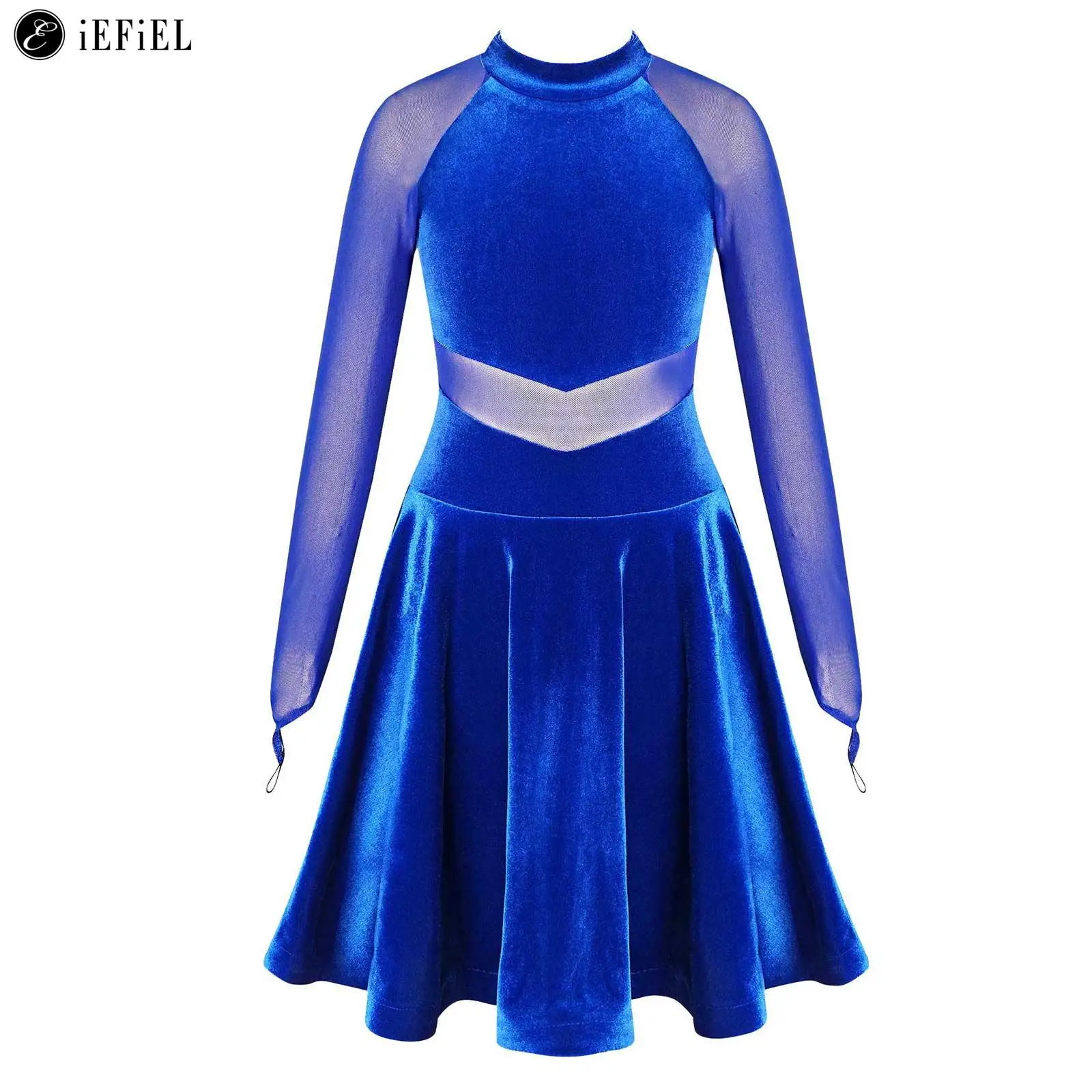 

Kids Girls Long Sleeve Velvet Figure Ice Skating Dress Professional Competition Leotard Modern Dance Costume Dancewear