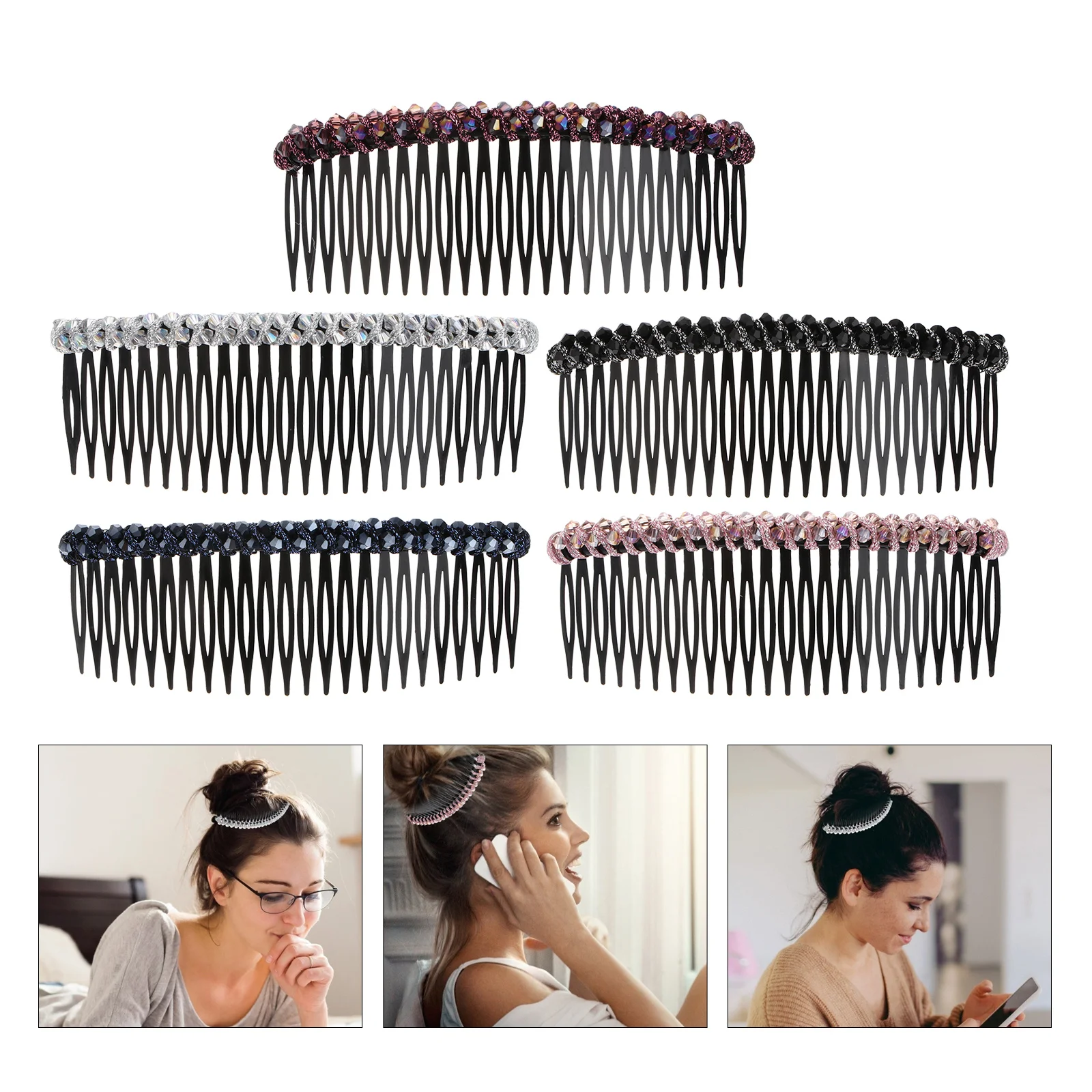

Женские пластиковые заколки-пряжки для волос, аксессуары для волос с кристаллами, 14 зубьев, 5 шт.