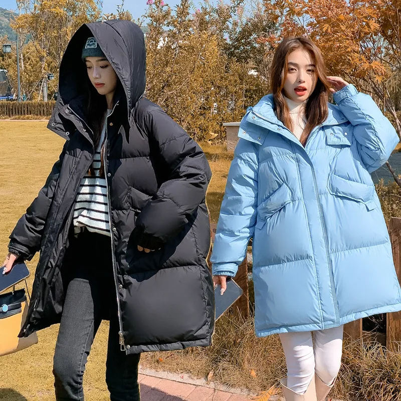 Winter new women's mid-length hooded down jacket