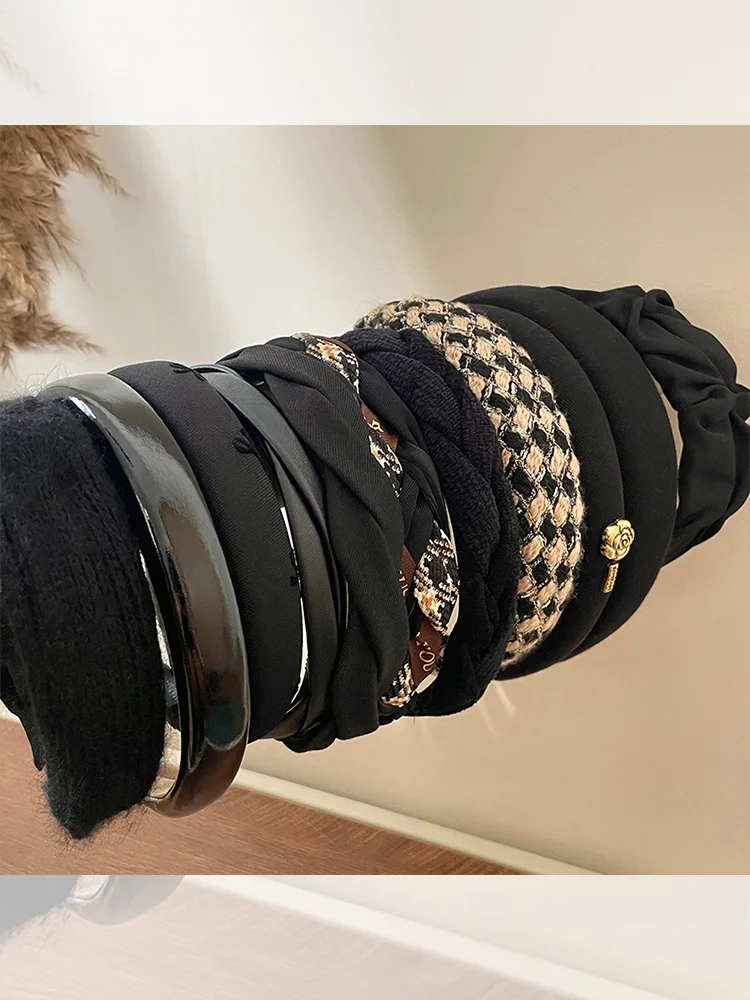 Black High Skull Top Hair Band Women 2024 New Autumn and Winter Headband Not Tight Binding High-Grade Face Wash Hairpin ...