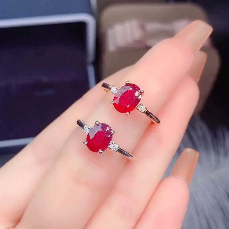 100% натуральный рубиновый камень 6*8 мм стерлинговое серебро 925 пробы обручальные