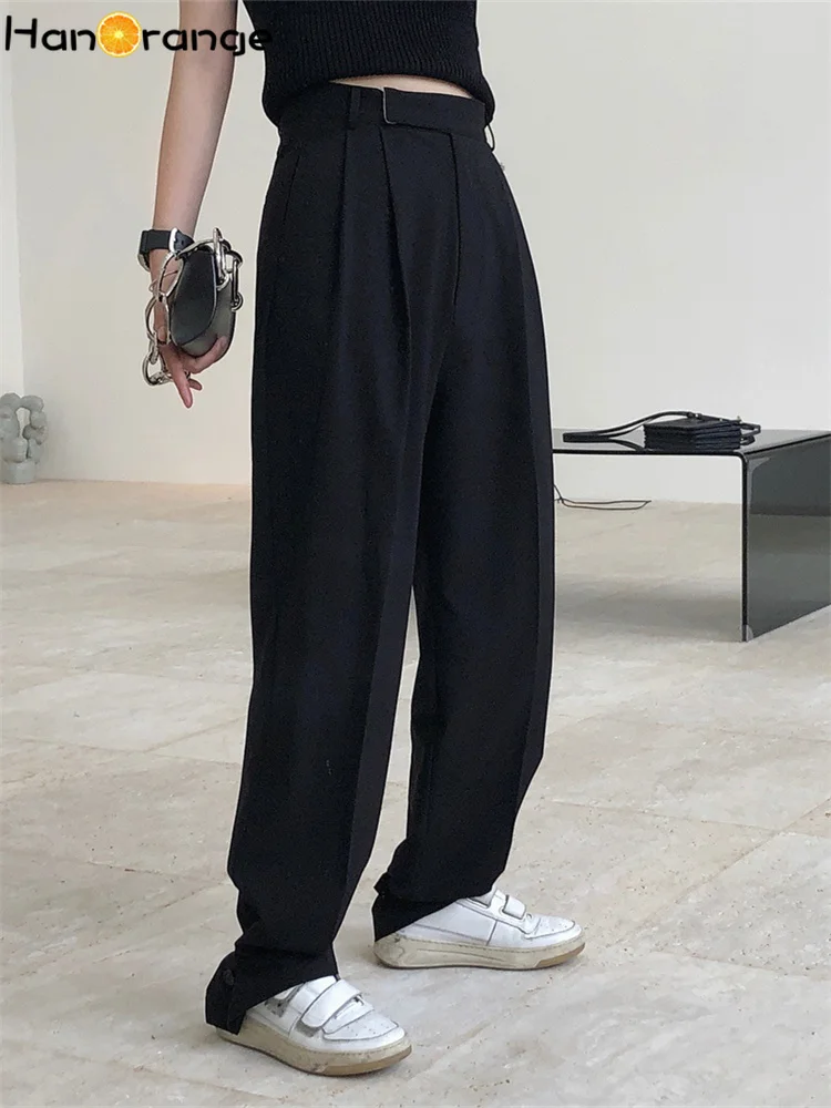 HanOrange 2022 Early Autumn Fashion High Waist Wide Leg Pants Straight Loose Drape Adjustable Leggings Casual Trousers Female