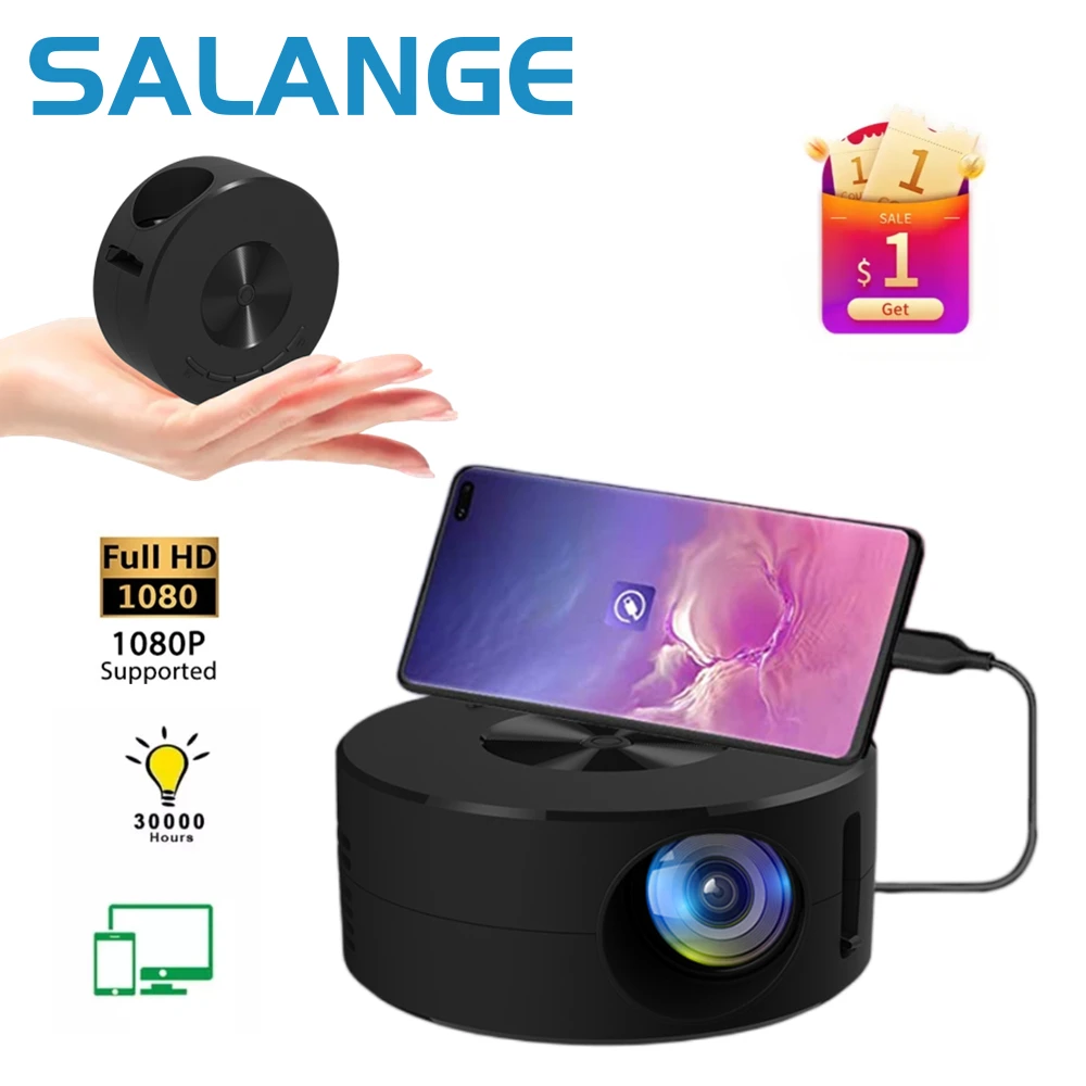 Salange Мини проектор YT200 Портативный видео домашний кинотеатр 1080P Поддержка USB