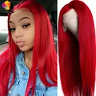 Красный парик 13*1 из человеческих волос на сетке спереди для женщин, прямой парик на сетке спереди, перуанские волосы Remyblue, парики без повреждений, предварительно выщипанные 150%