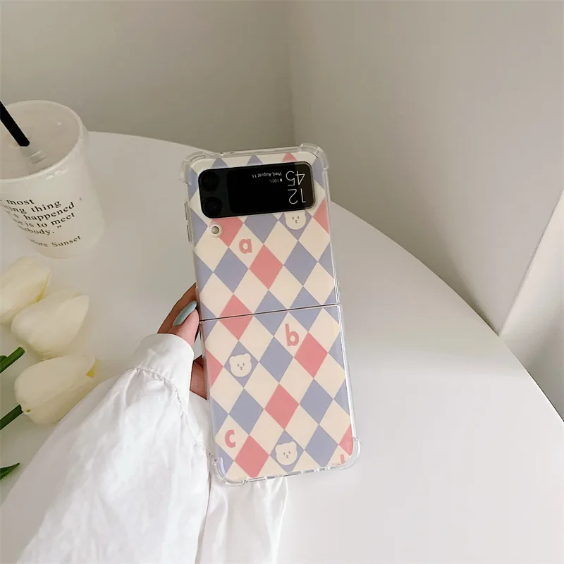 

Color Matching Rhombic Fashion Phone Case for Samsung Galaxy Z Flip 3 5G Hard PC Back Cover for ZFlip3 Case Protective Shell