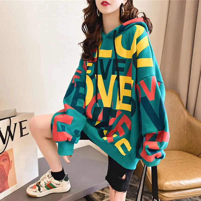 

Hooded Top Text Letter Printing Women's Sweatshirt Xxl Kpop Essential Hoodies High Quality Autumn and Winter Emo Woman Clothing