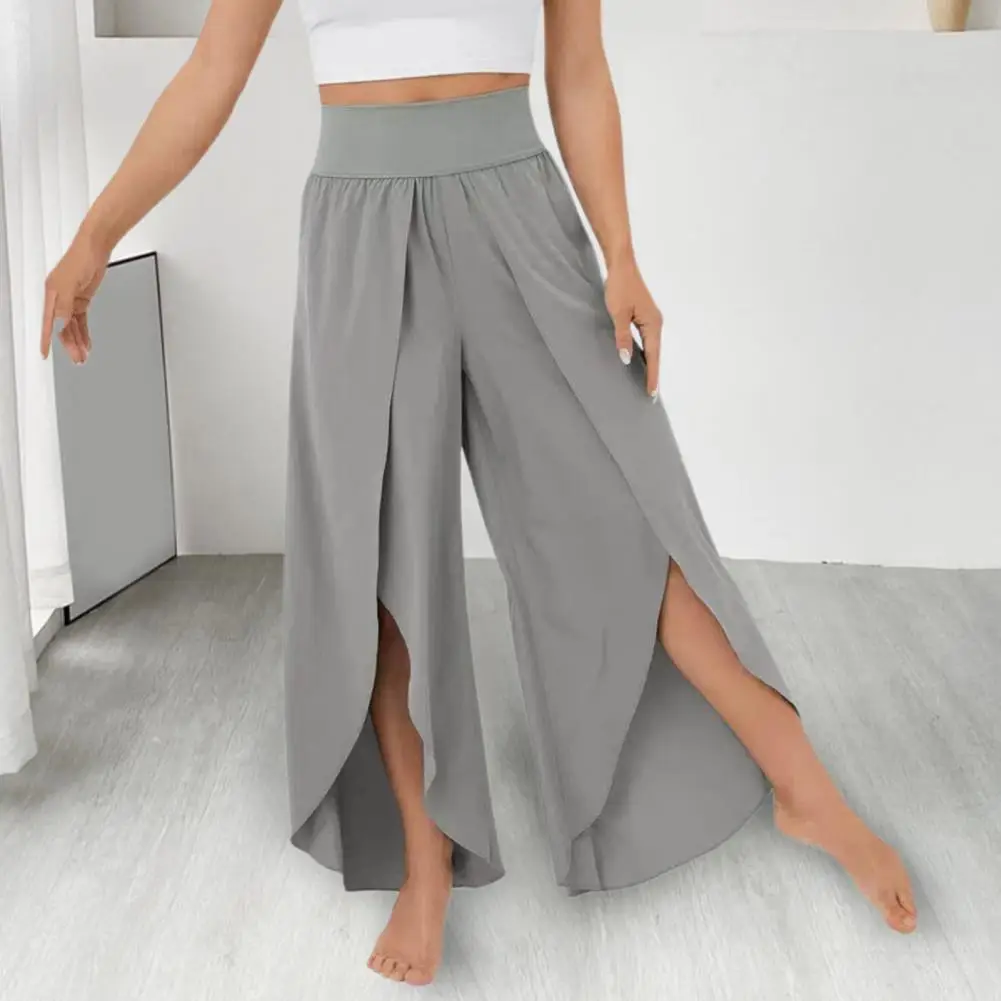 

Long Trousers Lightweight Yoga Pants High Waist Women Flowy Split Wide Leg Pants Streetwear