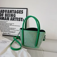 fashion rhinestone bucket bags for women designer pu leather handbags luxury lady shoulder crossbody purses 2022 tote bag new