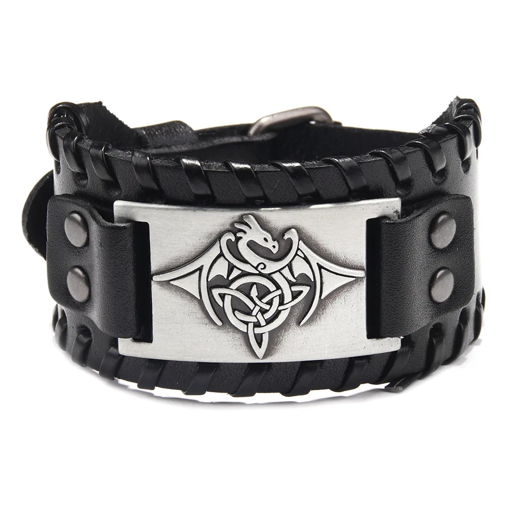 

Authentic Real Leather Wide Band Dragon Charm Bracelet Adjustable Genuine Leather Vintage Bracelets & Bangles Fashion Jewelry