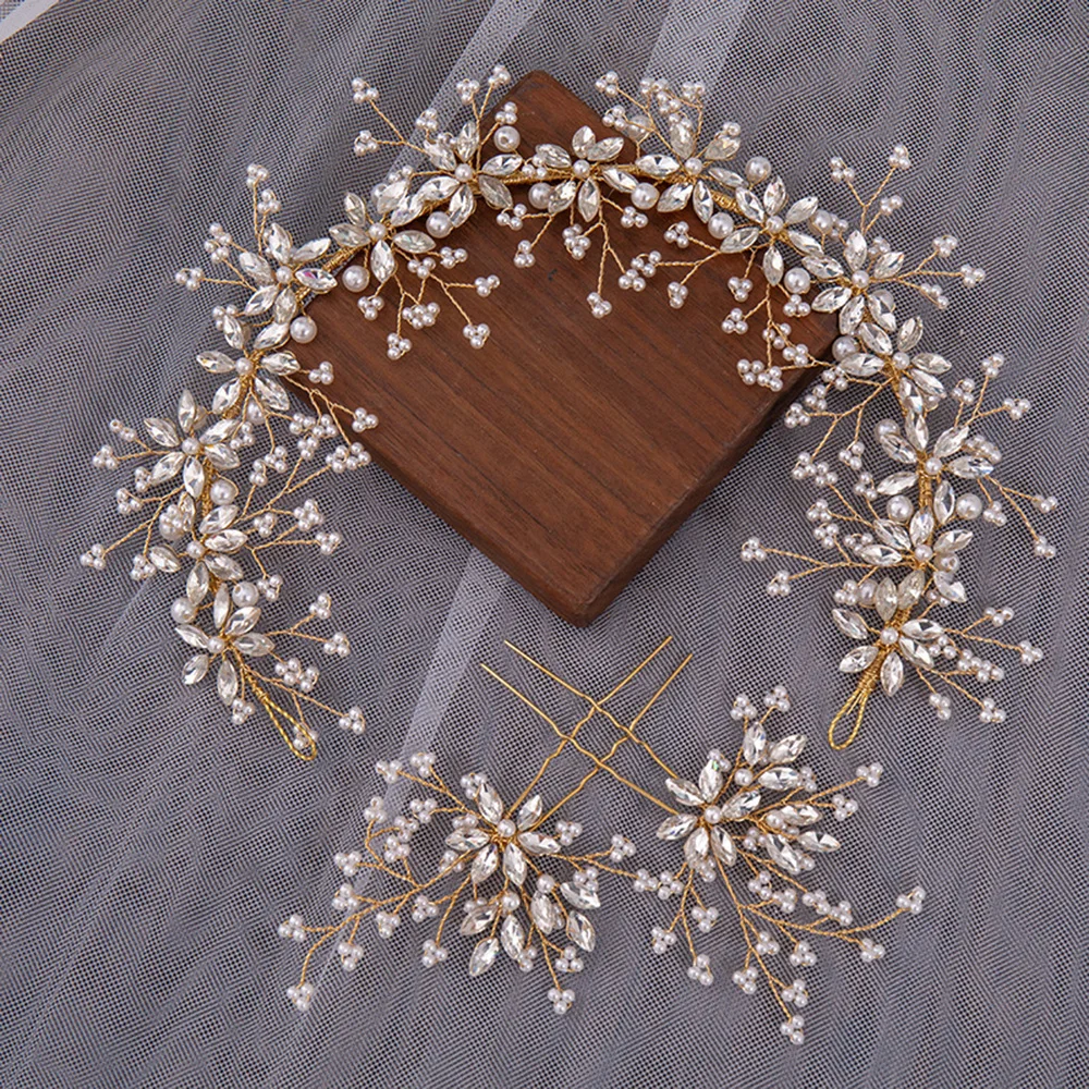

Girls Tiaras Hairpin Wedding Hair Accessories For Women Golden Crystal Crown Headdress Prom Headpiece Noiva Hair Jewelry