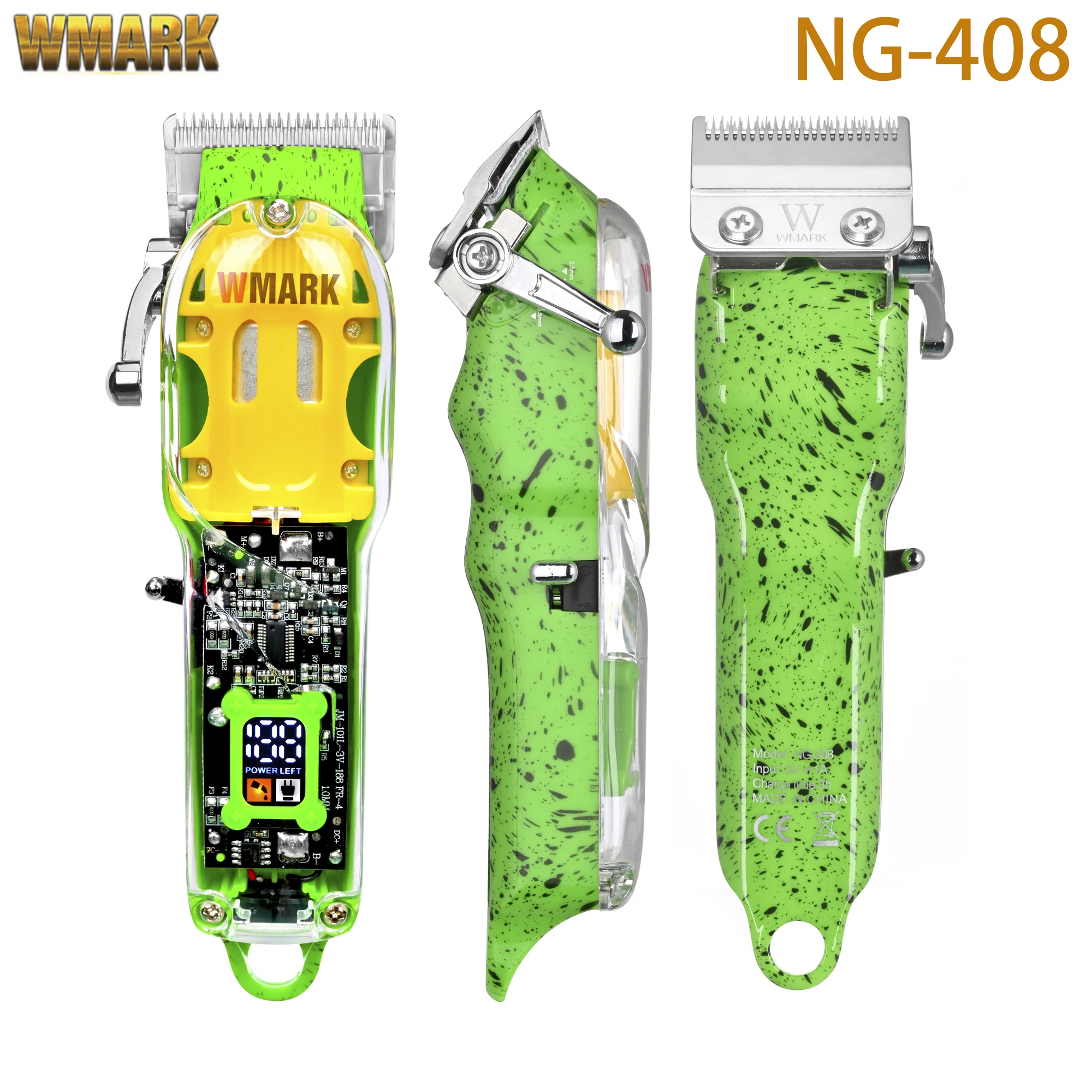 WMARK NG-408 Transparent Hair Clipper Professional Rechargeable Clipper Hair Trimmer With LED Power Display 6500 RPM Motor Speed