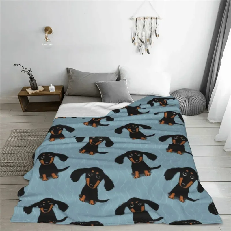 

Longhaired Dachshund Puppy Dog Flannel Print Portable Super Warm Throw Blanket For Bed Office Bedspreads
