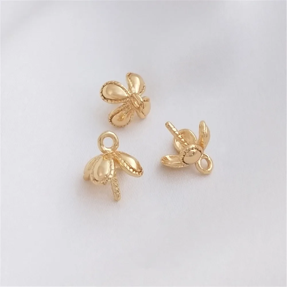 

14K Gold Filled Plated Four-leaf clover flower holder half hole crystal pearl pendant holder Handmade sticky bead accessories
