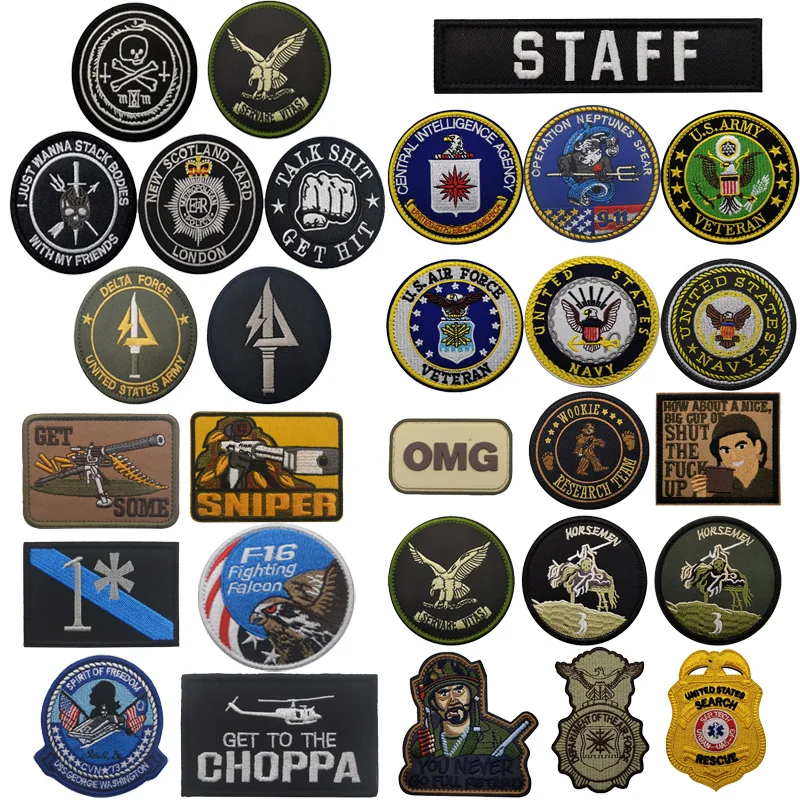 

Hot Sale Tactical Air Force Department 3D Embroidered Armband Chapter Backpack Army fan patches for Clothing Custom Patch Hook