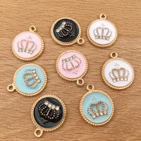 5pcslot zinc alloy enamel gold plated crown with rhinestones charms pendant for diy necklace bracelet jewelry making findings