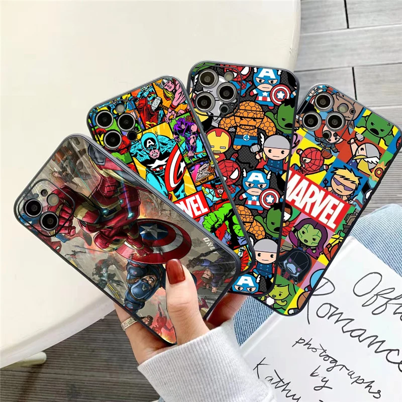 

Marvel Luxury Cool Phone Case For iPhone 11 13 12 Pro Max 12 13 Mini X XS XR MAX 5 6 6S 7 8 Plus Black Coque Silicone Cover