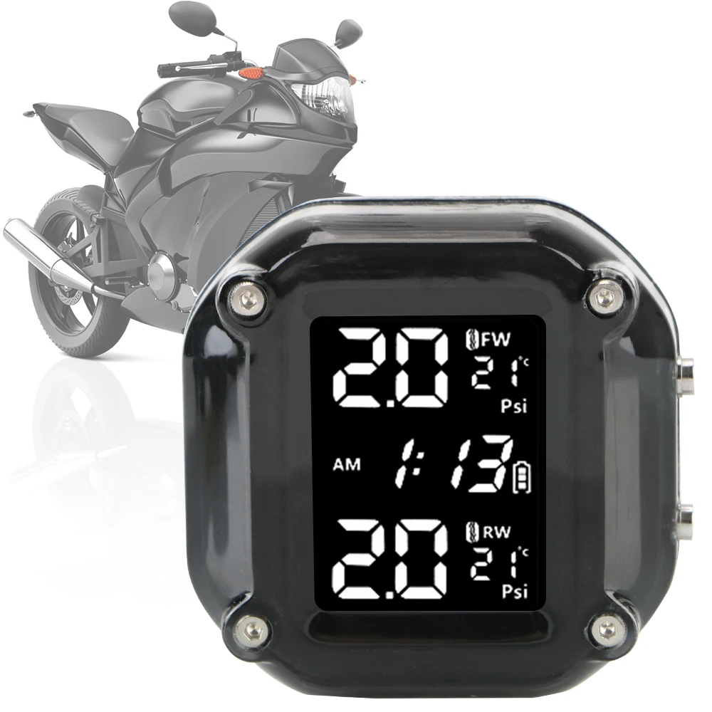 

Tyre Temperature Wireless LCD Display Motor Tire Pressure Monitoring Alarm System With 2 External Sensors Motorcycle TPMS