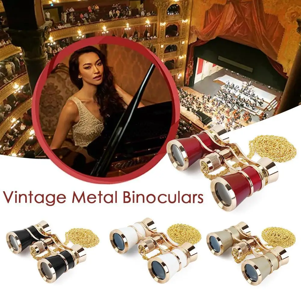 

Vintage Mini Glasses Binocular Metal Body with Chain Multipurpose Women Theater Elegant Opera Lens Optical Girls Gift Teles D7A5