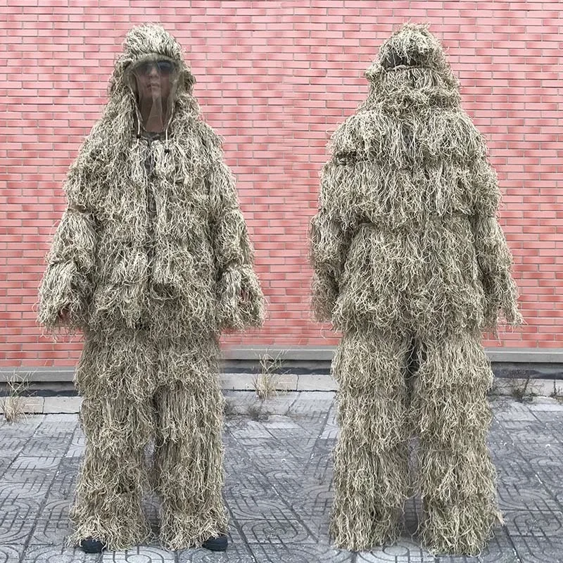 

3D Verdorde Gras Ghillie Pak 4 Stuks Sniper Militaire Tactische Camouflage Kleding Jacht Pak Leger Jacht Kleding Birding Pak