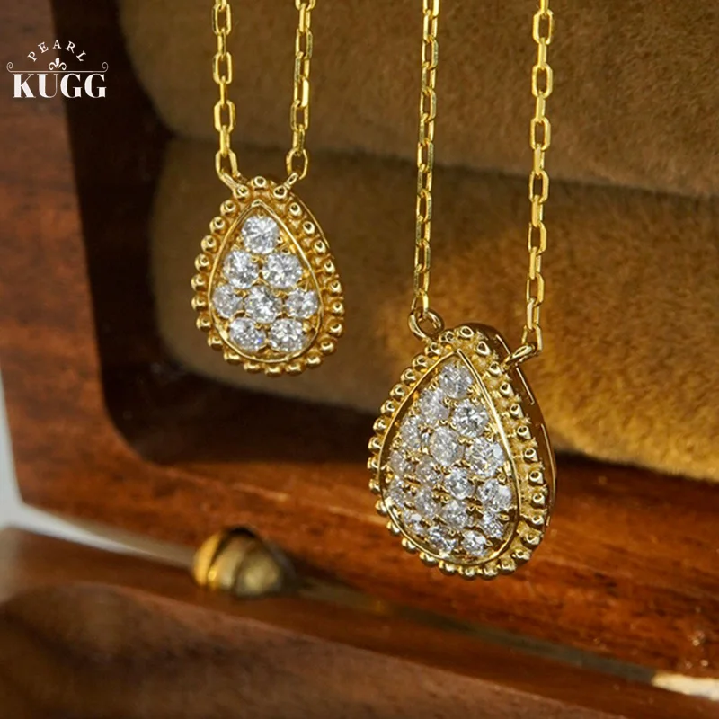 

KUGG 18K Yellow Gold Necklace Real Natural Diamond Chain Lucky Gourd Exquisite Jewelry for Women and Girls Holiday Gifts
