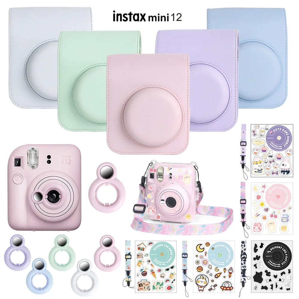 Новое поступление: Fujifilm Instax Mini 12 Аксессуары для мгновенной камеры, сумка для камеры/прозрачная чехол/объектив для селфи/плечевой ремень/наклейки