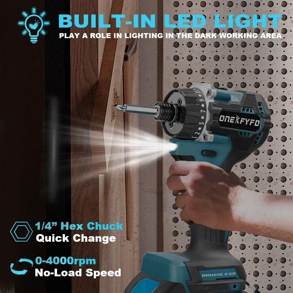 Бесщеточная электрическая отвертка с крутящим моментом 20 + 1 1/4 дюйма