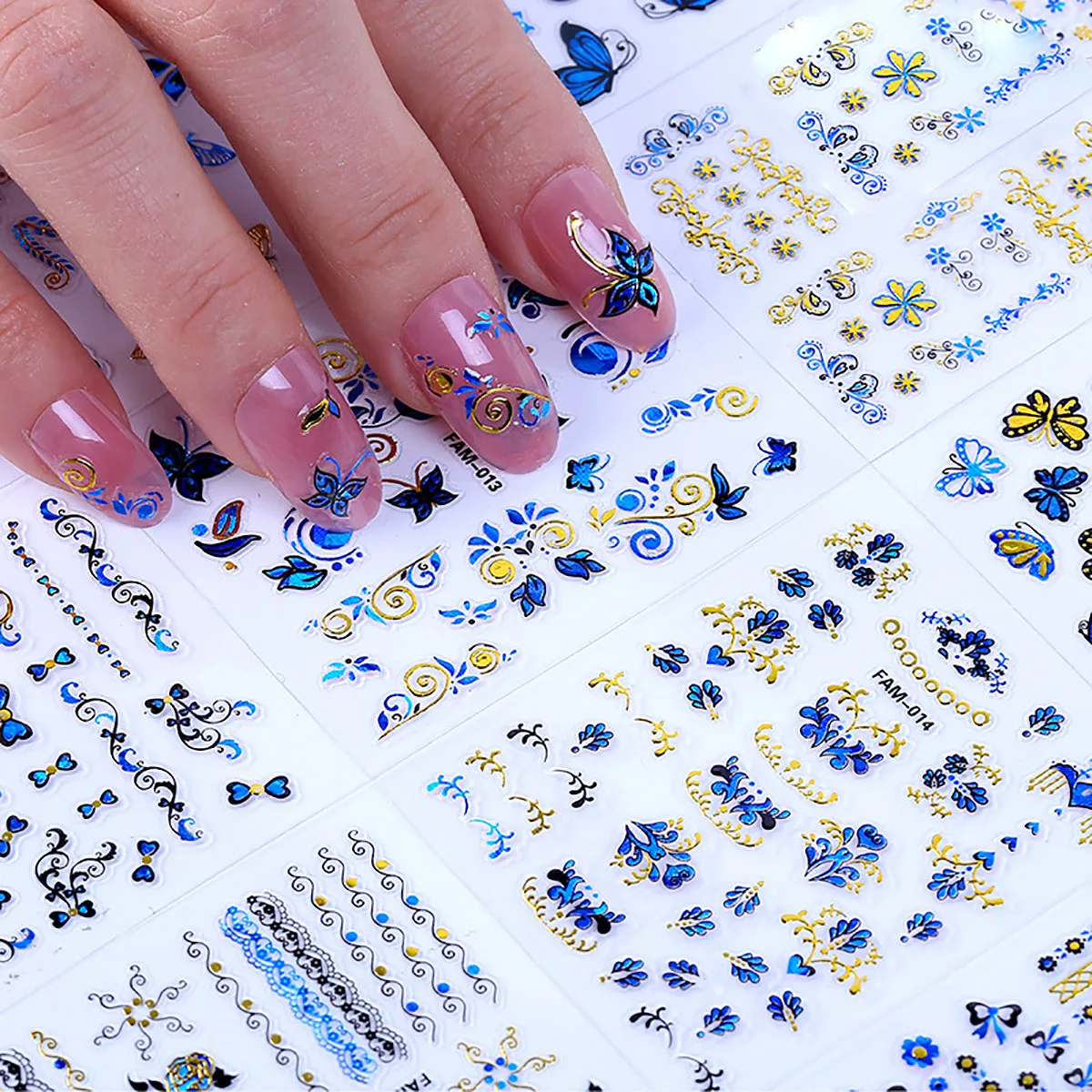 

30Pcs Blue Series Flower Leaf Fashion Multi-Pattern 3D Nail Sticker Decal Art Decoration Hand Party Self-Adhesive Waterproof
