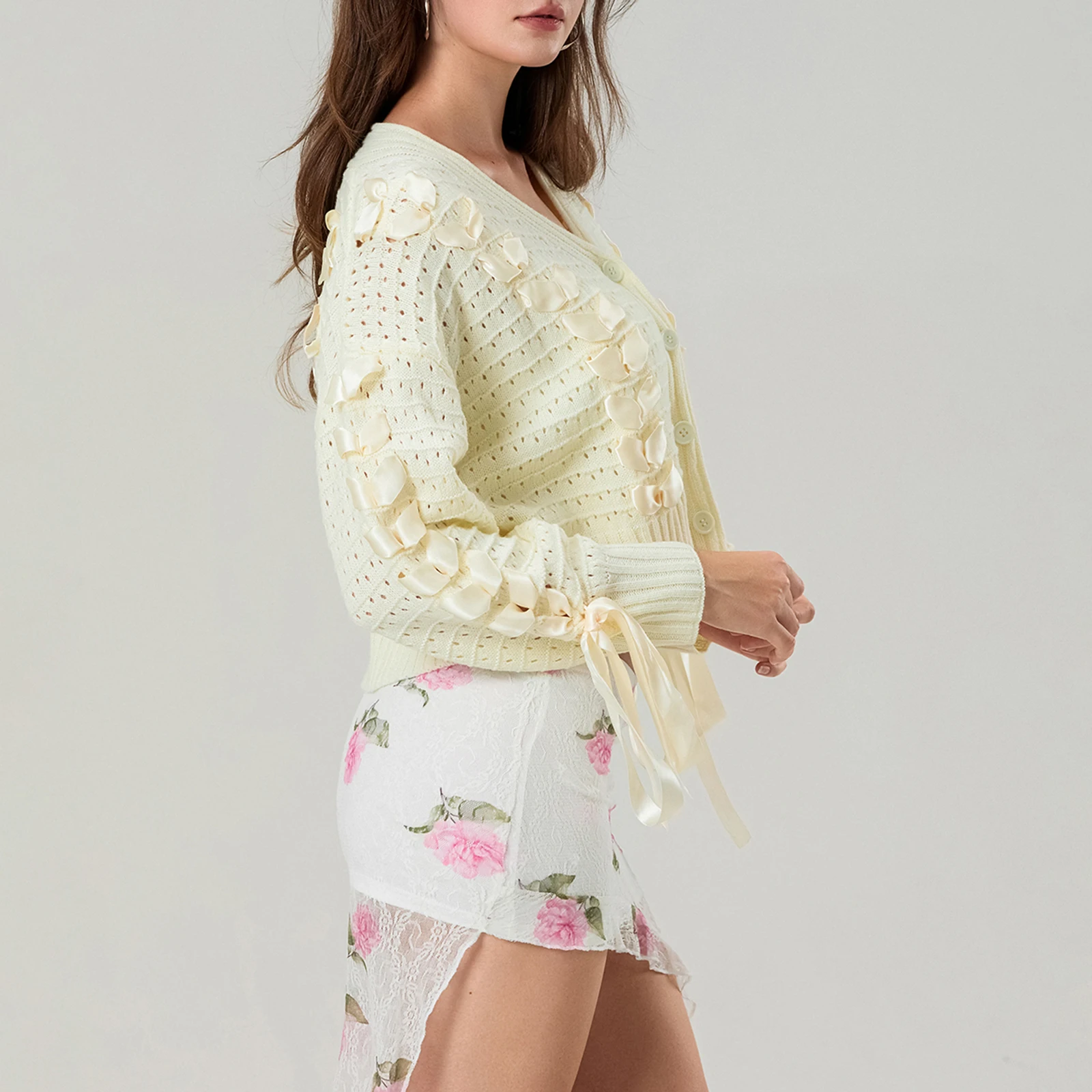 Dourbesty женский весенне-осенний эстетический вязаный кардиган с длинным рукавом и