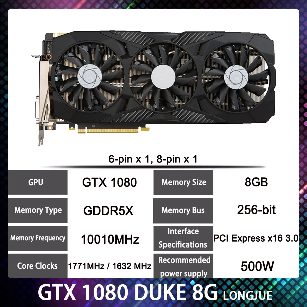 

Для Msi GTX 1080 8 Гб GTX1080 DUKE 8G LONGJUE 6Pin + 8Pin видеокарта ПК Видеокарта дискретная видеокарта Высокое качество Быстрая доставка