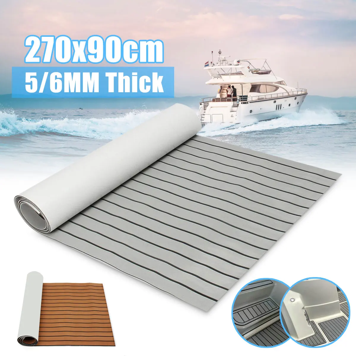 2700x900x6mm EVA Foam Marine Boat Flooring Faux Teak Decking Sheet Self-adhesive Boat Deck Mat Yacht Floor Accessories