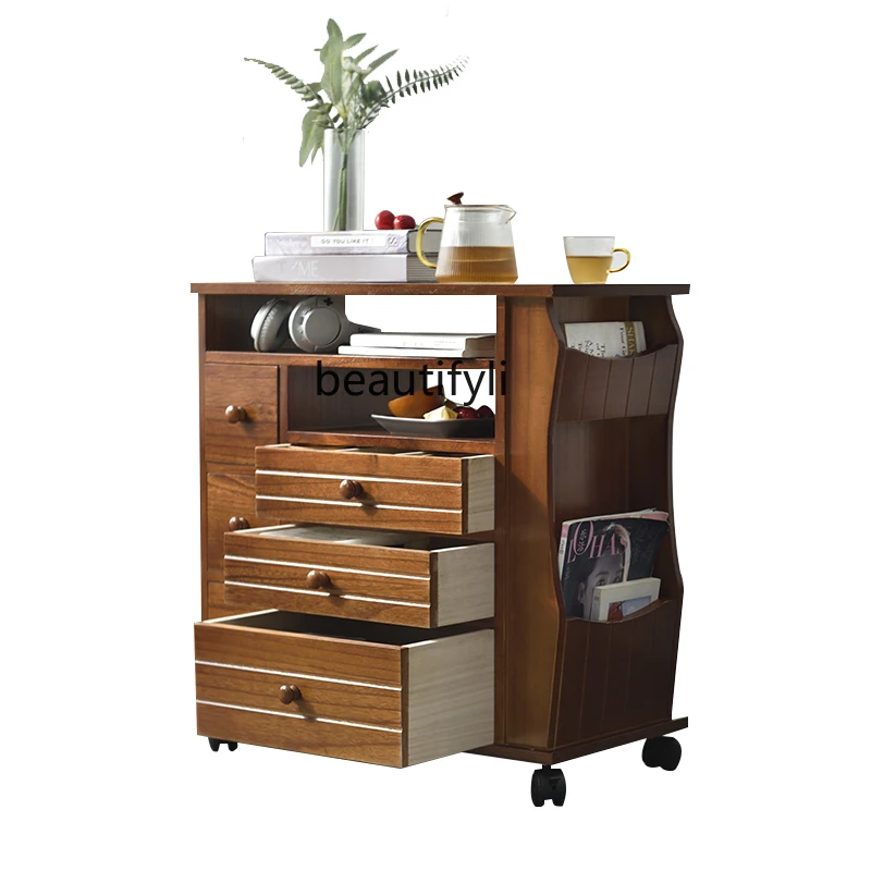 

Боковой шкаф yj из массива дерева для дивана, современный минималистичный боковой столик для хранения мелочей, подвижный боковой шкаф