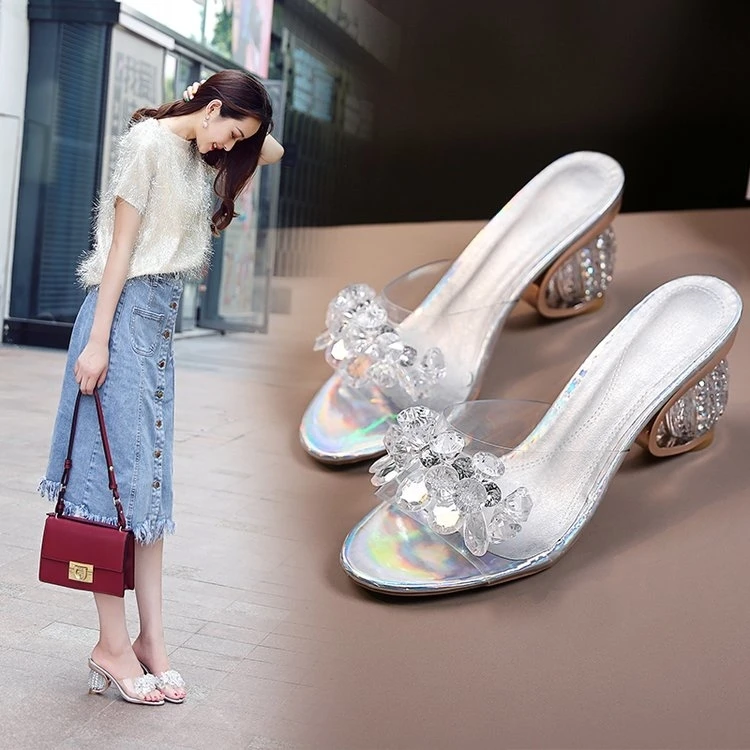 Summer Women Sandals Woman Crystal Open Toe Ladies PVC Jelly Shoes High Heels Transparent Casual Female Slippers New