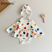 rinikinda 2022 autumn new baby bodysuits heart print toddler one piece infant boys fleece bodysuits girl clothing