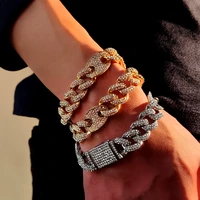 flatfoosie trendy shiny crystal pig nose cuban bracelet for women men iced out chunky cuban link chain bracelets punk jewelry