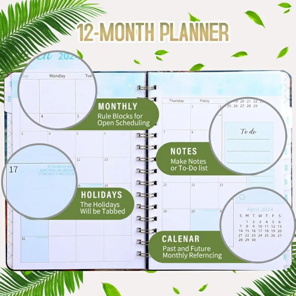 

Planner Book Premium Flower Theme A5 Notebook Monthly Planner with Smooth Writing Thickened Pages Coil Ring Calendar