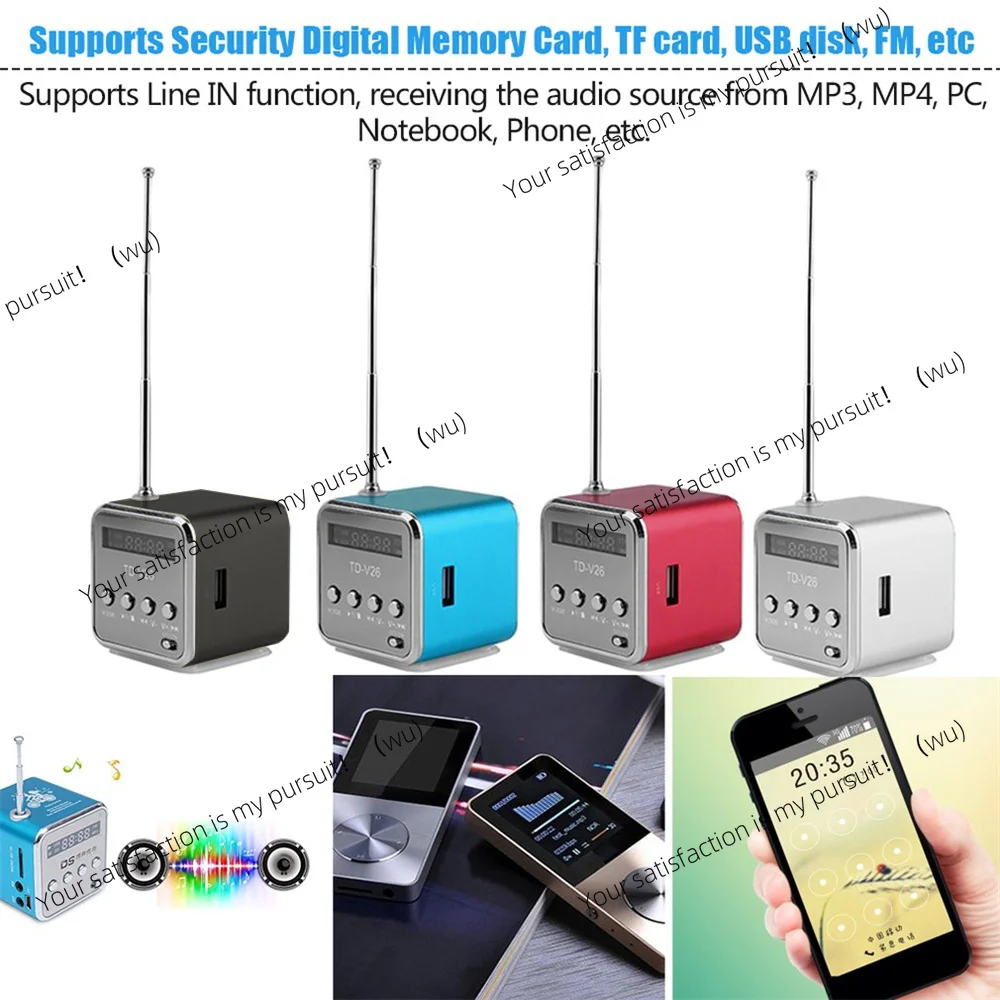 Фото Портативная мини-колонка TD-V26 с поддержкой TF-карт, FM-радио, AUX, стерео, Bluetooth и воспроизведением музыки №3