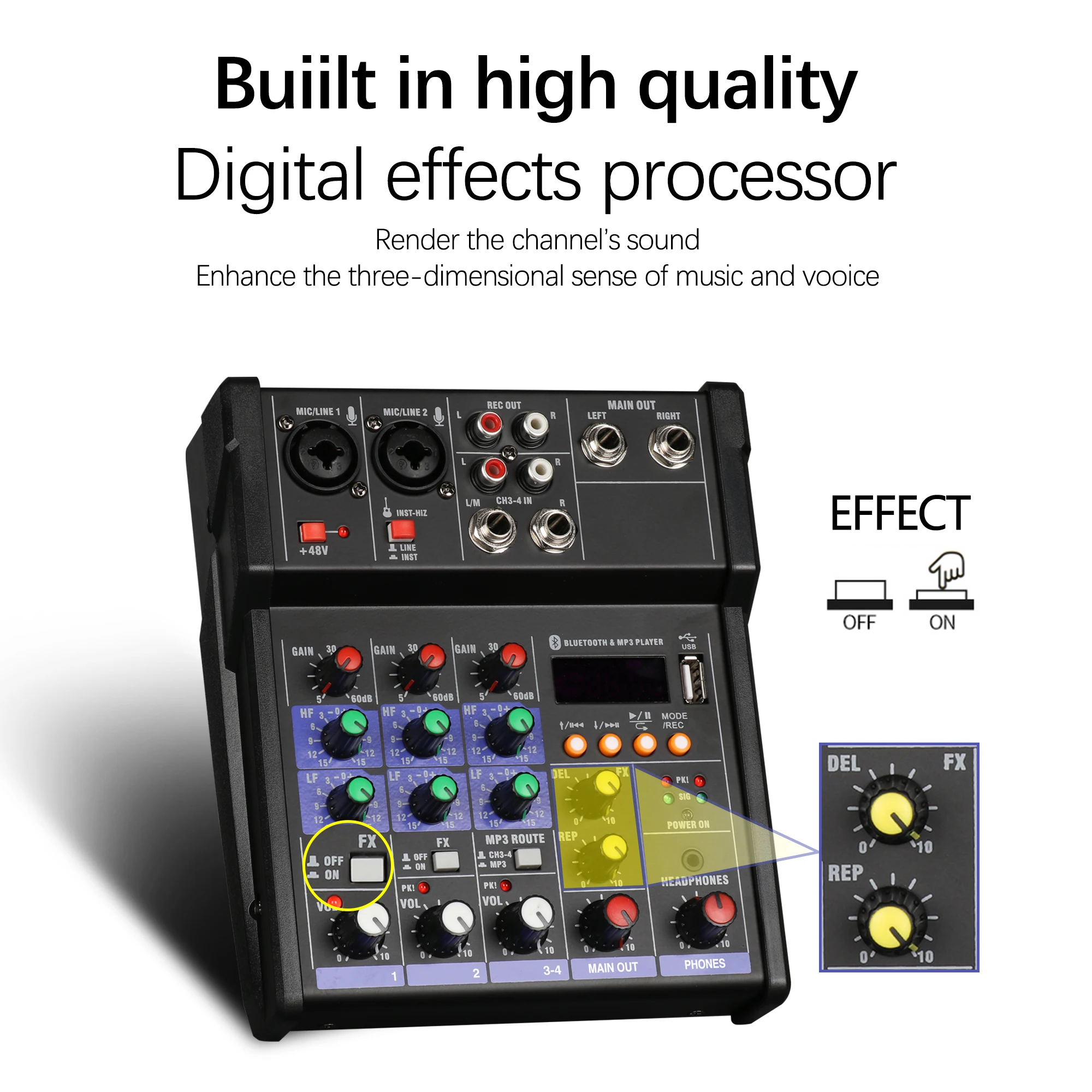 Консоль аудиомикшера R20- 4 канала с беспроводным микрофоном мини-микшер DJ Bluetooth