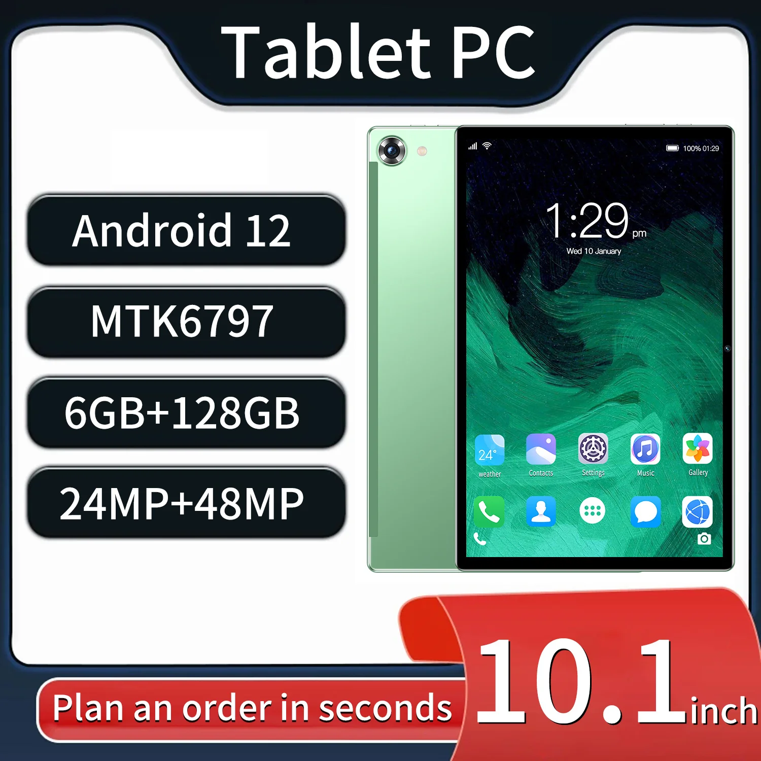 

Планшет Android 12, 10,1 дюйма, 6 ГБ, 128 ГБ, дисплей 120 Гц, 4 стереодинамика, 8000 мАч, планшет MI 5