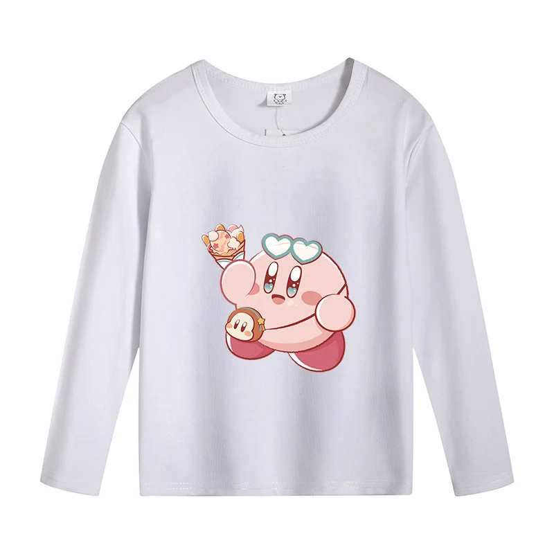 Футболка с длинными рукавами Kirbys для девочек, белая, черная, с мультяшным принтом, милая одежда для мальчиков, осенне-весенние топы, подарок на день рождения (art.: 3920dc7f4f2ec) - 3920dc7f4f2ec