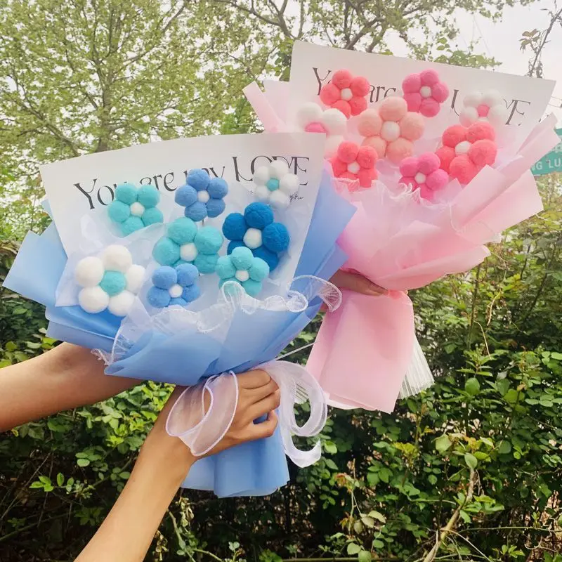 

Handwoven Puff Flower Bundle Birthday Gift Artificial Flowers Festival Decoration Knitted Flowers Wedding Decoration Home Decor