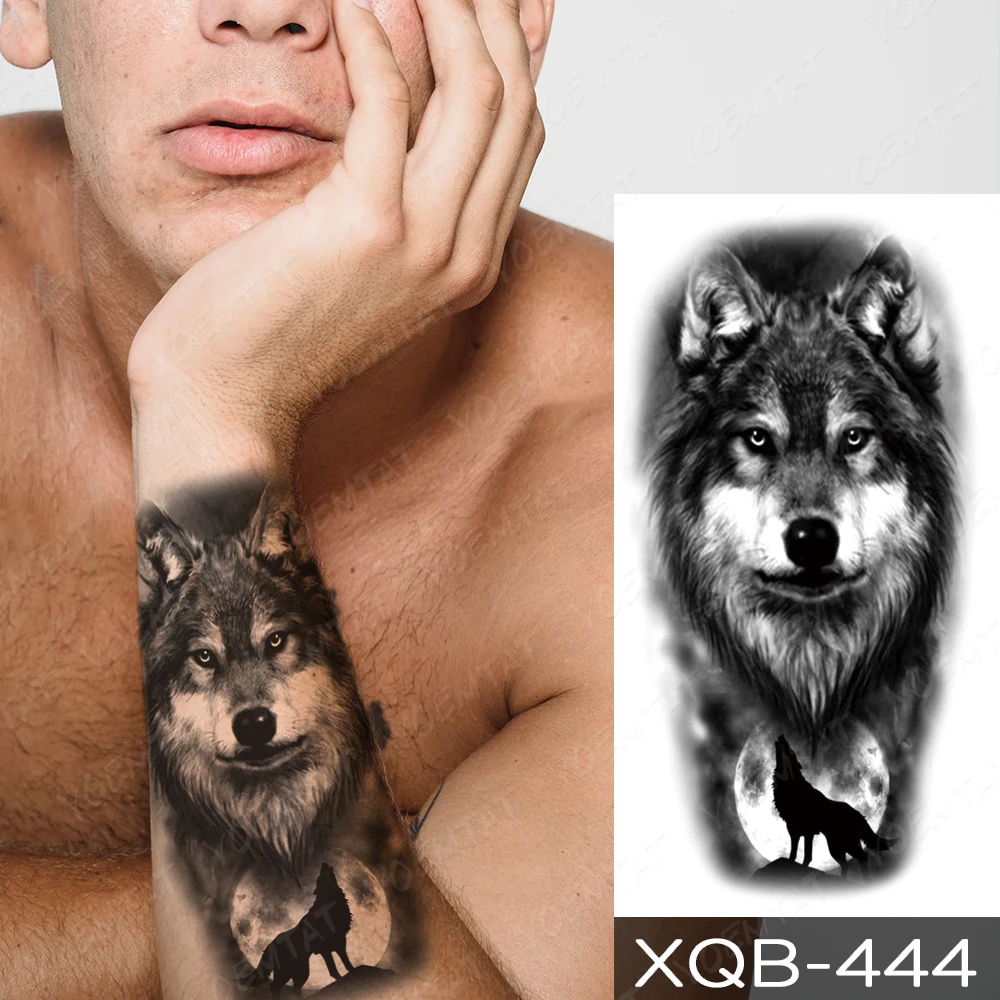 

Waterproof Temporary Tattoo Stickers Timber Wolf Moon Lion Tiger Owl Flash Tatto Rose Clock Arm Body Art Fake Tattoos Women Men