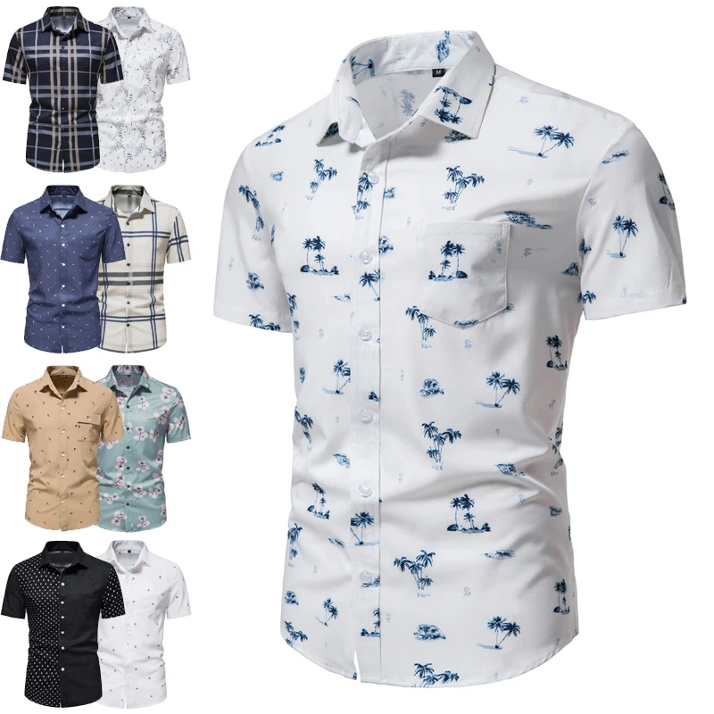 Summer New Men's Fashion Printed Short Sleeve Shirts Business Casual Shirts Everyday Office Shirts European size