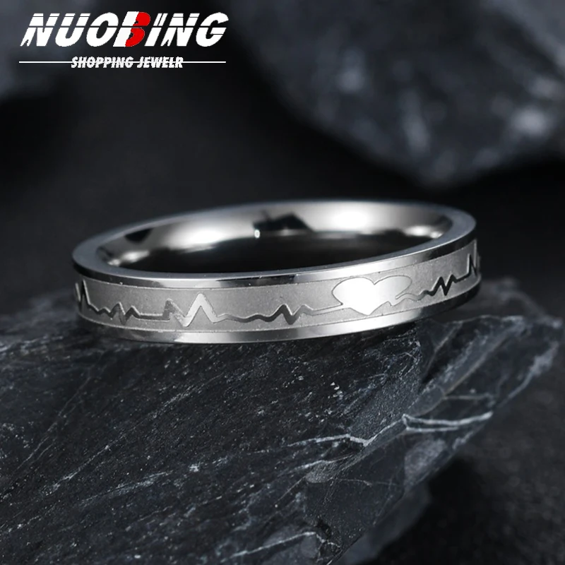 

4MM Women's Commitment To Love Charm Jewelry Fashion Simple Silver Heart Men Wedding Ring Birthday Valentine's Day Gift