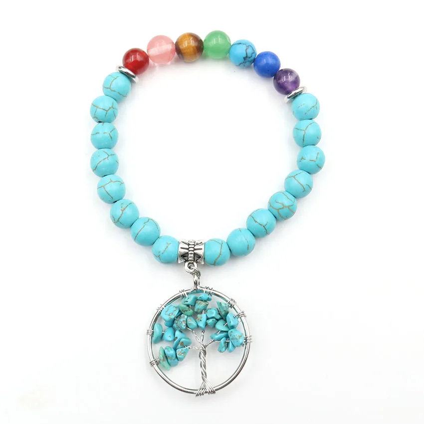 Посеребренные Круглые бусины FYSL из искусственного камня с деревом жизни