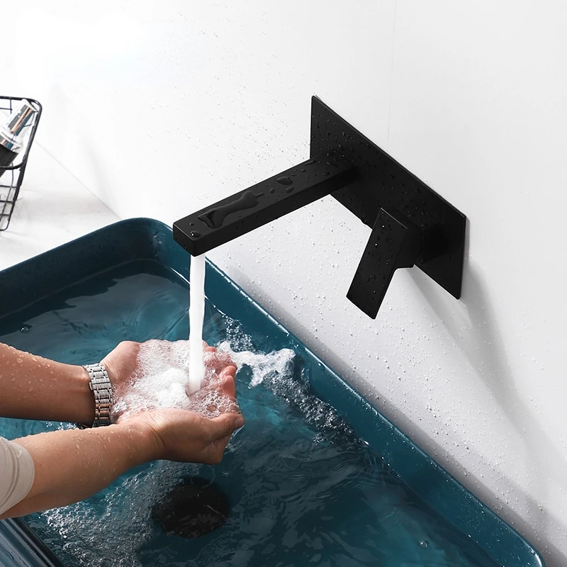 

Concealed all copper black cold and hot basin tap for shower concealed shower in wall type water basin bathroom sink faucet